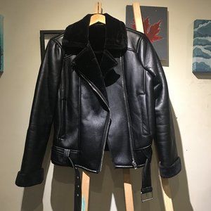 Top shop faux sherling biker bomber jacket